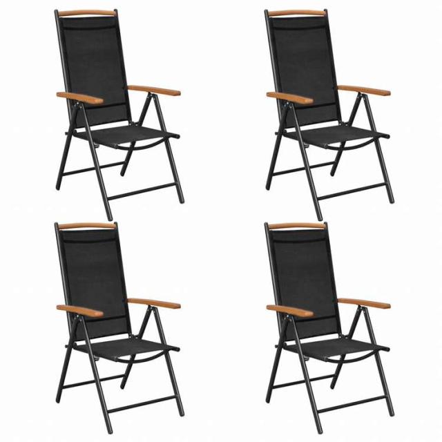 vidaXL 折りたたみガーデンチェア 4点 アルミ&合成繊維 ブラック家具 アウトドア家具 屋外椅子 アウトドアベンチチェア(代引不可)【送料無料】
