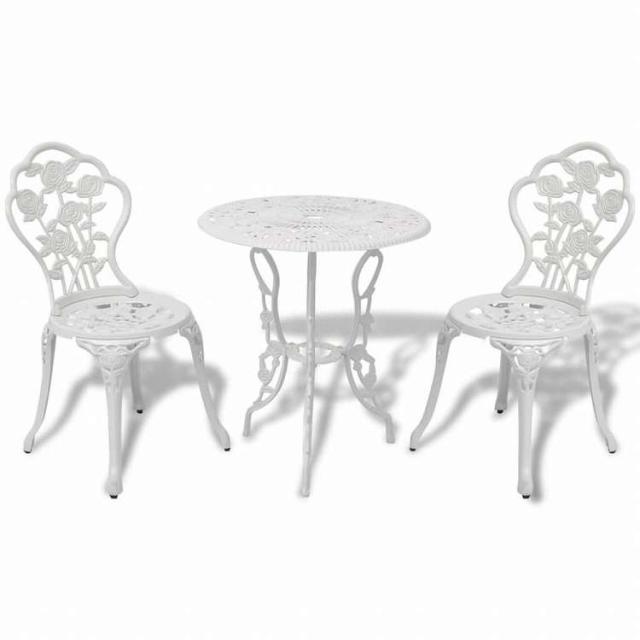 vidaXL ビストロ 3点セット アルミ鋳物 ホワイト家具 アウトドア家具 屋外家具セット(代引不可)【送料無料】