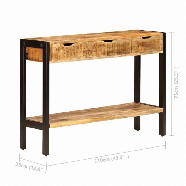 vidaXL サイドボード 引き出し3段付き 110x35x75cm マンゴー無垢材家具 キャビネット&amp;収納 サイドボード(代引不可)【送料無料】_7