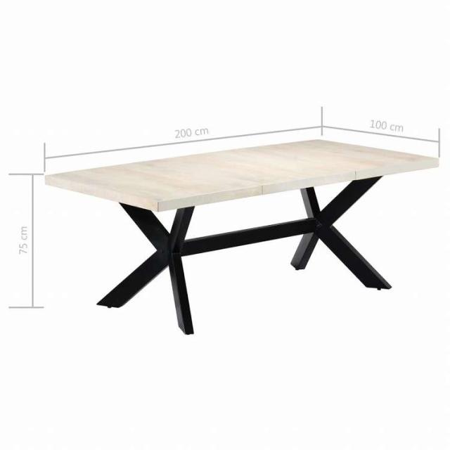 vidaXL ダイニングテーブル マンゴー無垢材 200x100x75cm ホワイト家具 テーブル キッチン・ダイニングルームテーブル(代引不可)【送料無料】_6