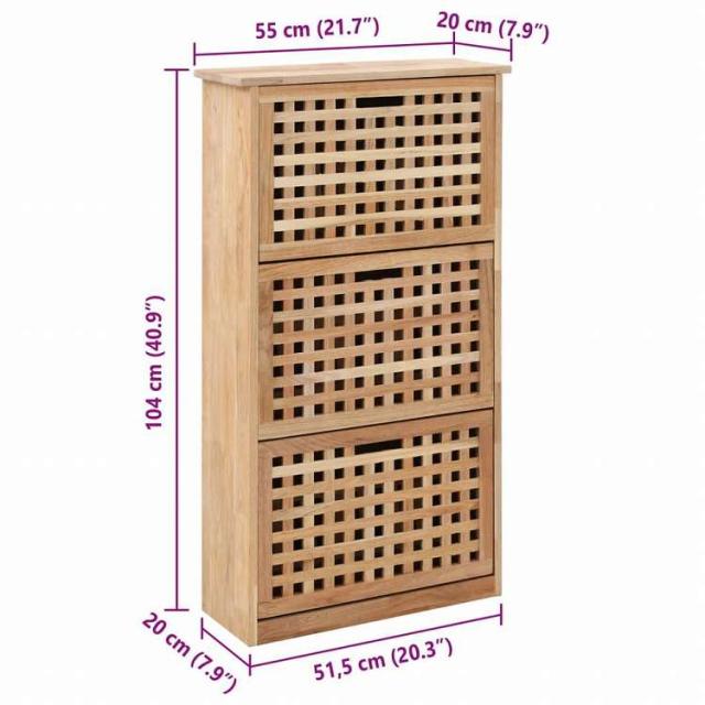 vidaXL シューズ収納キャビネット 55x20x104cm ウォールナット無垢材ホーム&ガーデン 家事用品 収納&オーガナイザー 衣類・ワードローブ収納 シューズラック・整理収納(代引不可)【送料無料】_7