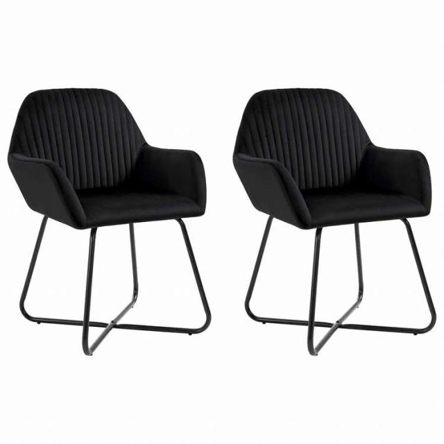 vidaXL ダイニングチェア 2点セット ブラック ベルベット製家具 チェア