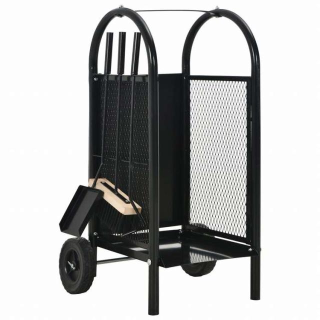 vidaXL 薪カート ブラック 30x35x81cm スチール製ホーム&ガーデン 暖炉・木製ストーブ用品 丸太ラック・キャリーバッグ(代引不可)【送料無料】