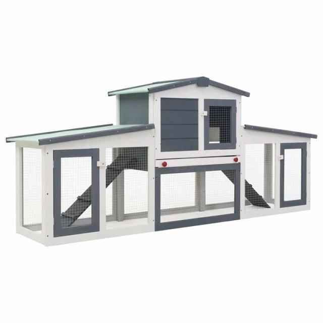 vidaXL 露天用 大型うさぎ掘っ建て小屋 薄墨色&白いこと 204x45x85糎 木製毛の荒物&愛玩動物装具 愛玩動物装具 小毛の荒物装具 小毛の荒物 繁殖・臥せ篭(代引不可)【貨物輸送無料】