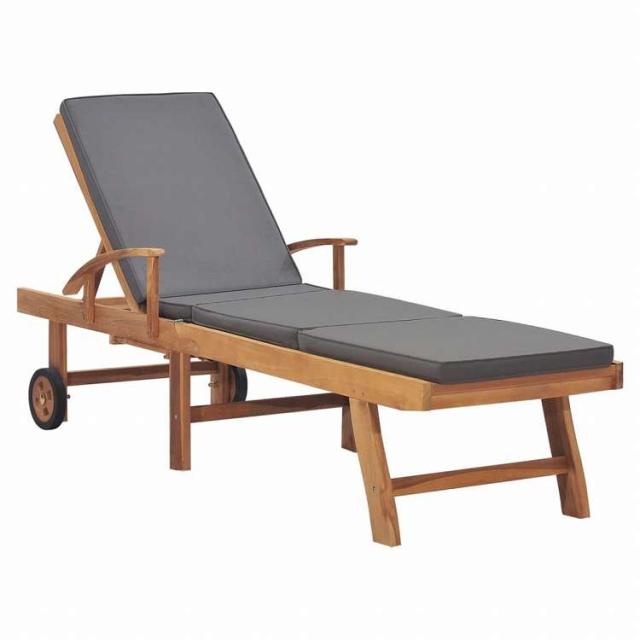 vidaXL サンラウンジャー クッション付き チーク無垢材 ダークグレー家具 アウトドア家具 屋外椅子 サンラウンジャー(代引不可)【送料無料】