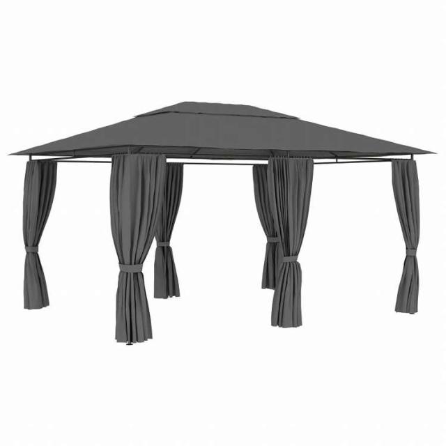 vidaXL ガーデンガゼボ風テント カーテン付き 4x3m アントラシート 