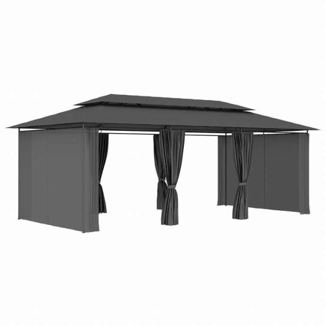 vidaXL ガゼボ カーテン付き 600x298x270cm アントラシートホーム&amp;ガーデン 芝&amp;ガーデン アウトドアリビング アウトドアストラクチャー キャノピー・ガゼボ(代引不可)【送料無料】_1