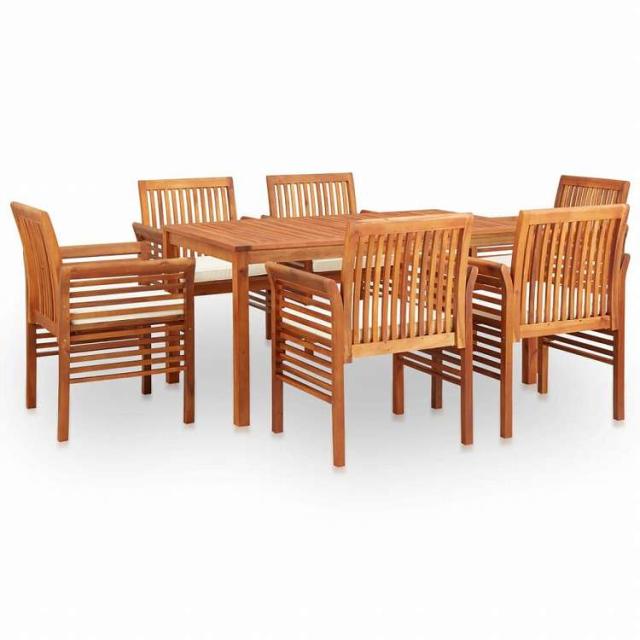 vidaXL 屋外ダイニング7点セット クッション付き アカシア無垢材家具 アウトドア家具 屋外家具セット(代引不可)【送料無料】