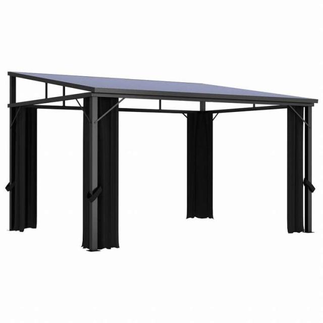 vidaXL ガゼボ カーテン付き 405x294x244 cm アントラシートホーム&ガーデン 芝&ガーデン アウトドアリビング アウトドアストラクチャー キャノピー・ガゼボ(代引不可)【送料無料】