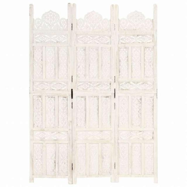 vidaXL 手彫り間仕切り 3枚パネル ホワイト 120x165cm マンゴー無垢材家具 間仕切り(代引不可)【送料無料】_5