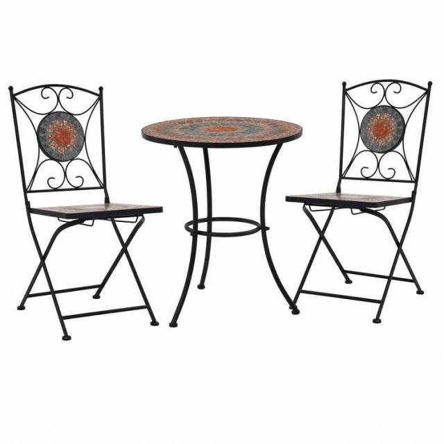 vidaXL モザイクビストロ 3点セット セラミックタイル オレンジ/グレー家具 アウトドア家具 屋外家具セット(代引不可)【送料無料】