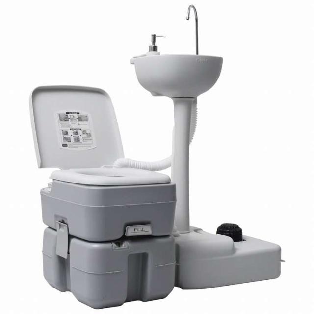 vidaXL ポータブルキャンプ用トイレ&手洗いスタンド グレースポーツグッズ アウトドアレクリエーション キャンプ&ハイキング(代引不可)【送料無料】