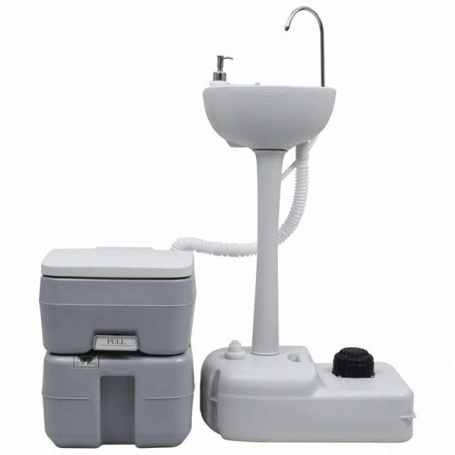 vidaXL ポータブルキャンプ用トイレ&手洗いスタンド グレースポーツグッズ アウトドアレクリエーション キャンプ&ハイキング(代引不可)【送料無料】