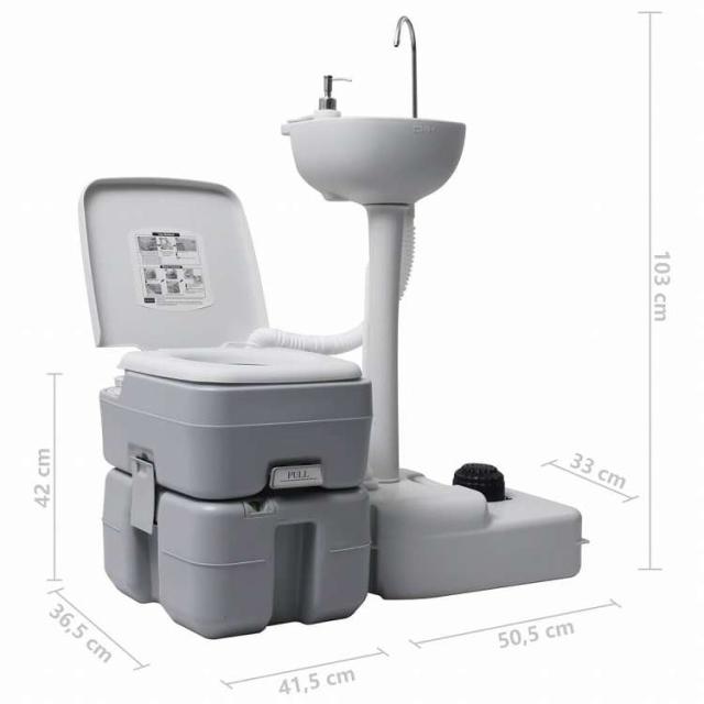 vidaXL ポータブルキャンプ用トイレ&手洗いスタンド グレースポーツグッズ アウトドアレクリエーション キャンプ&ハイキング(代引不可)【送料無料】
