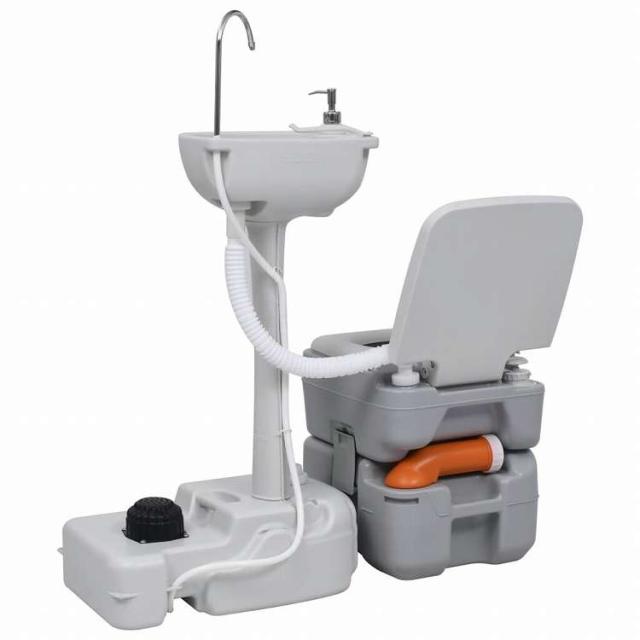 vidaXL ポータブルキャンプ用トイレ&手洗いスタンド グレースポーツグッズ アウトドアレクリエーション キャンプ&ハイキング(代引不可)【送料無料】