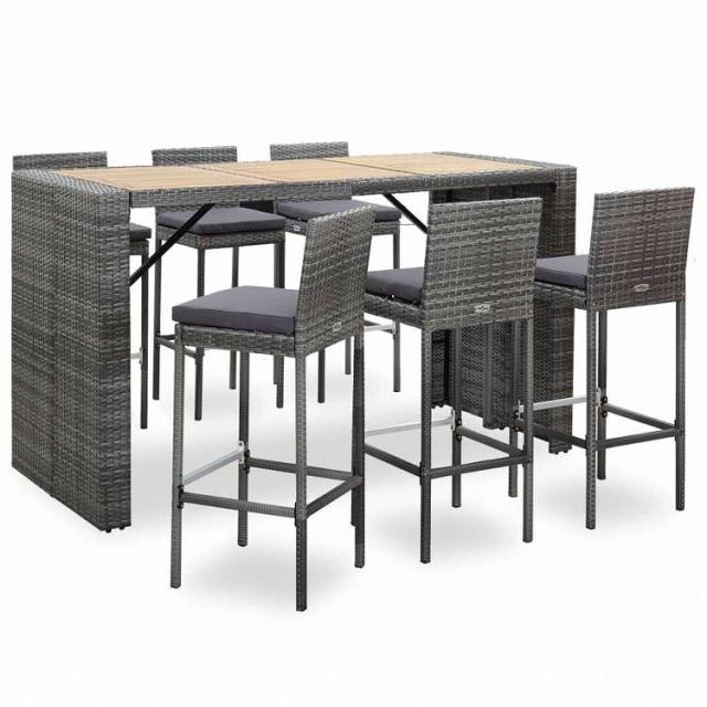 vidaXL 屋外バー7点セット クッション付き ポリラタン製 グレー家具 アウトドア家具 屋外家具セット(代引不可)【送料無料】