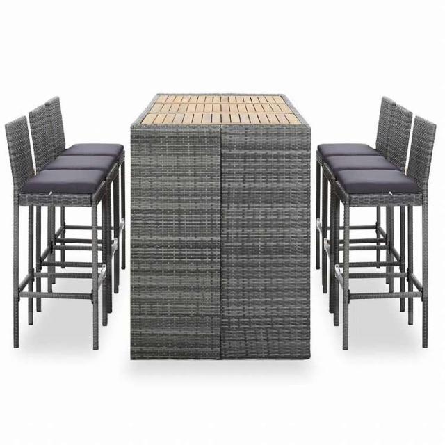 vidaXL 屋外バー7点セット クッション付き ポリラタン製 グレー家具 アウトドア家具 屋外家具セット(代引不可)【送料無料】_1