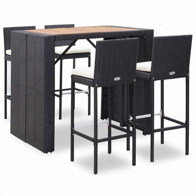 vidaXL 屋外バー5点セット ポリラタン&アカシア材 ブラック家具 アウトドア家具 屋外家具セット(代引不可)【送料無料】