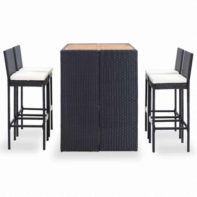 vidaXL 屋外バー5点セット ポリラタン&アカシア材 ブラック家具 アウトドア家具 屋外家具セット(代引不可)【送料無料】_1