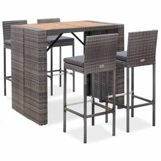 vidaXL 屋外バー5点セット ポリラタン&アカシア材 グレー家具 アウトドア家具 屋外家具セット(代引不可)【送料無料】