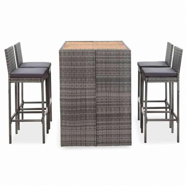 vidaXL 屋外バー5点セット ポリラタン&アカシア材 グレー家具 アウトドア家具 屋外家具セット(代引不可)【送料無料】_1