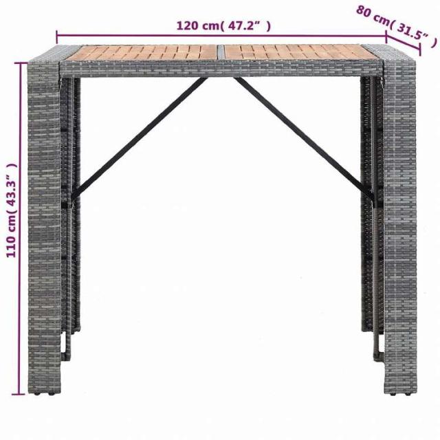 vidaXL 屋外バー5点セット ポリラタン&アカシア材 グレー家具 アウトドア家具 屋外家具セット(代引不可)【送料無料】_11