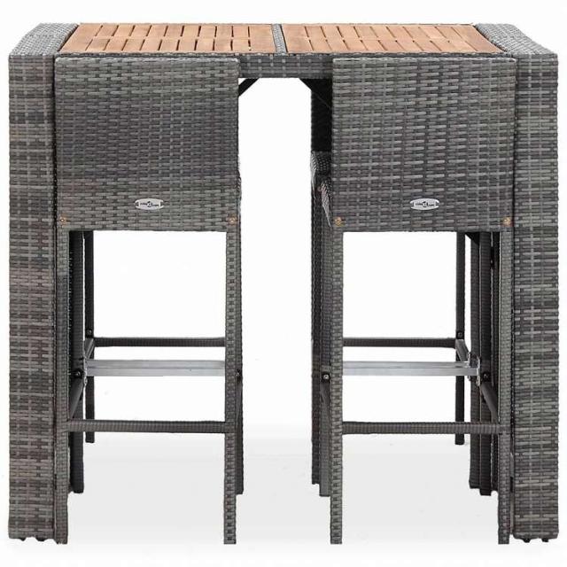 vidaXL 屋外バー5点セット ポリラタン&アカシア材 グレー家具 アウトドア家具 屋外家具セット(代引不可)【送料無料】_2