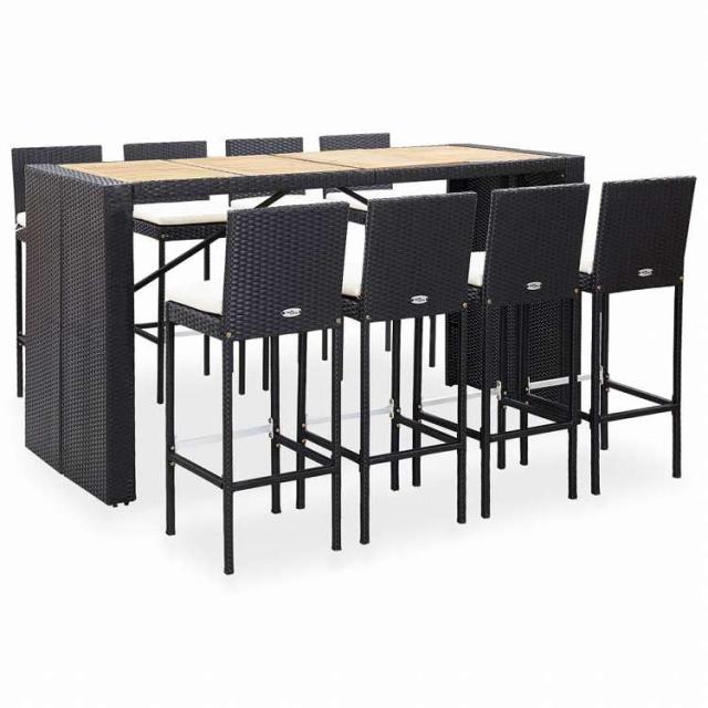 vidaXL 屋外バー9点セット ポリラタン&アカシア材 ブラック家具 アウトドア家具 屋外家具セット(代引不可)【送料無料】