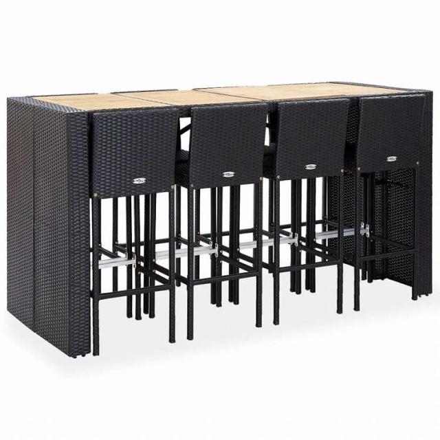 vidaXL 屋外バー9点セット ポリラタン&アカシア材 ブラック家具 アウトドア家具 屋外家具セット(代引不可)【送料無料】_1