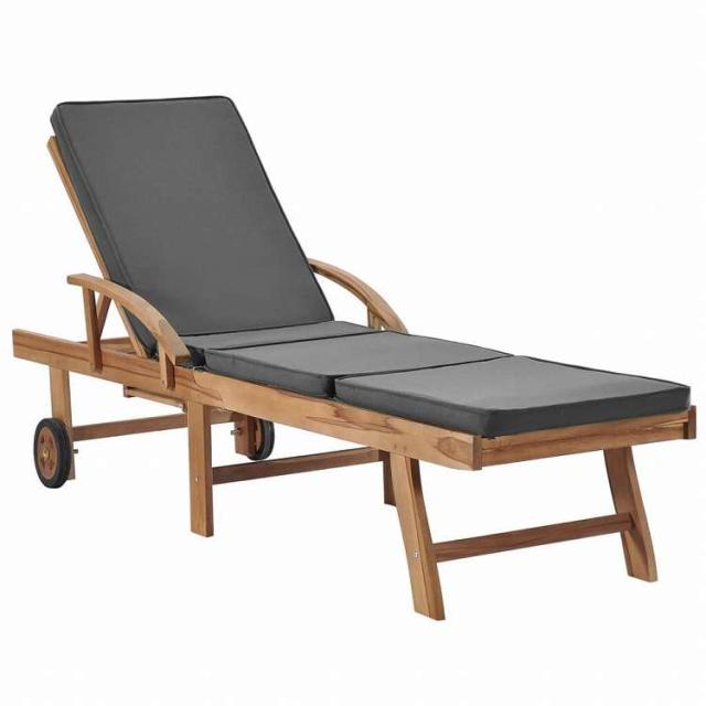 vidaXL サンラウンジャー 2点セット クッション付き チーク無垢材 ダークグレー家具 アウトドア家具 屋外椅子 サンラウンジャー(代引不可)【送料無料】_1