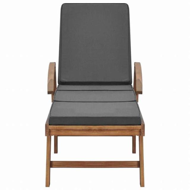 vidaXL サンラウンジャー 2点セット クッション付き チーク無垢材 ダークグレー家具 アウトドア家具 屋外椅子 サンラウンジャー(代引不可)【送料無料】_2