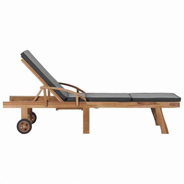 vidaXL サンラウンジャー 2点セット クッション付き チーク無垢材 ダークグレー家具 アウトドア家具 屋外椅子 サンラウンジャー(代引不可)【送料無料】_3