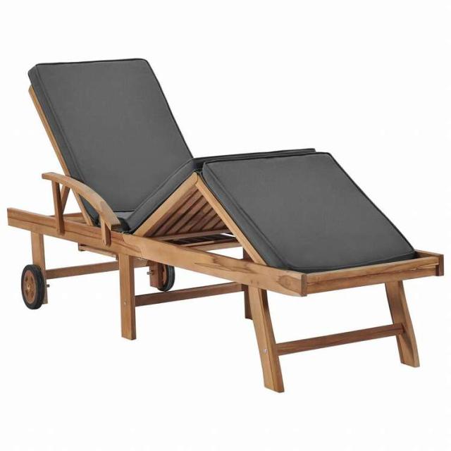 vidaXL サンラウンジャー 2点セット クッション付き チーク無垢材 ダークグレー家具 アウトドア家具 屋外椅子 サンラウンジャー(代引不可)【送料無料】_6