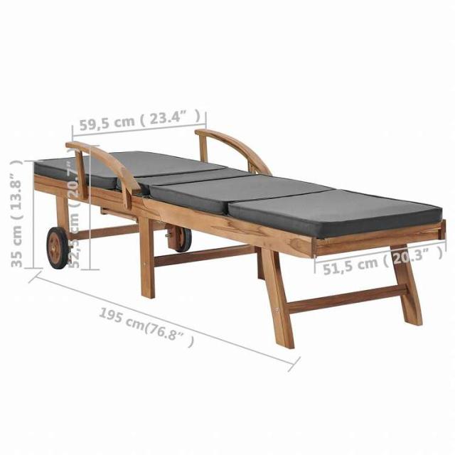 vidaXL サンラウンジャー 2点セット クッション付き チーク無垢材 ダークグレー家具 アウトドア家具 屋外椅子 サンラウンジャー(代引不可)【送料無料】_9