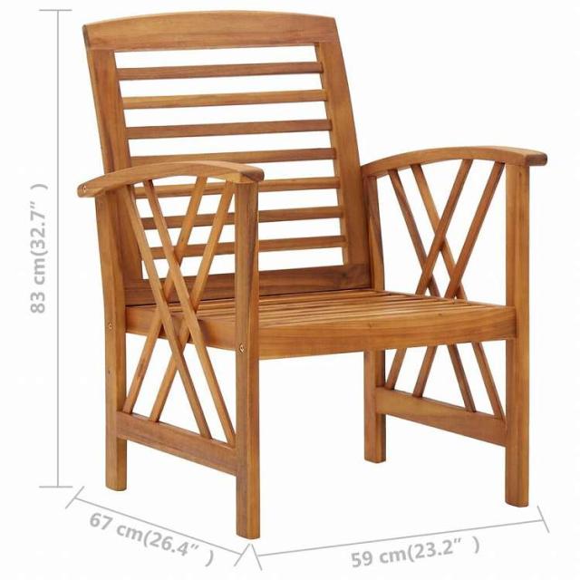 vidaXL ガーデンチェア 2点 アカシア無垢材家具 アウトドア家具 屋外椅子 アウトドアベンチチェア(代引不可)【送料無料】_7