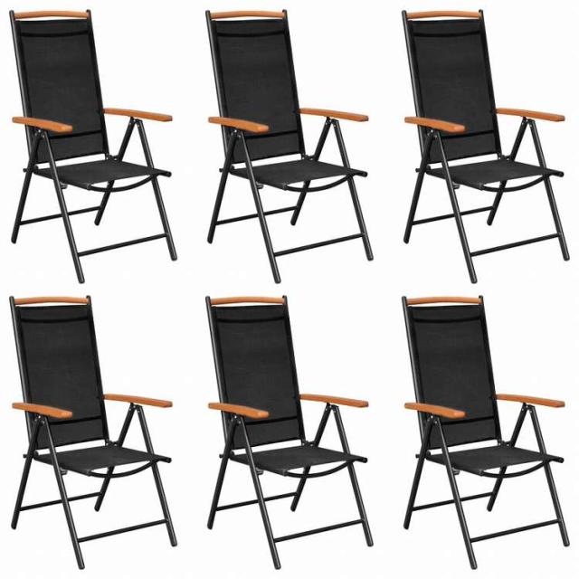 vidaXL 折りたたみガーデンバーチェア 6点 ブラック 合成繊維家具 アウトドア家具 屋外椅子 アウトドアベンチチェア(代引不可)【送料無料】