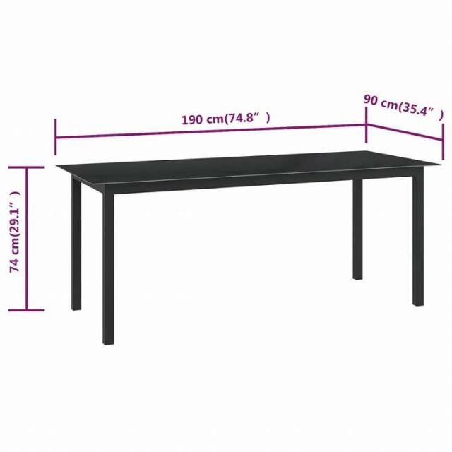 vidaXL ガーデンテーブル ブラック 190x90x74cm アルミ&ガラス製家具 アウトドア家具 アウトドアテーブル(代引不可)【送料無料】_4