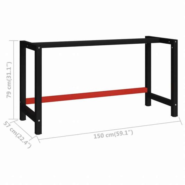 vidaXL ワークベンチ用フレーム 金属製 150x57x79cm ブラック&レッド家具 テーブル用品 テーブル脚(代引不可)【送料無料】_6