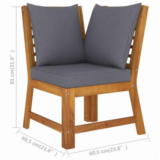 vidaXL コーナーソファセクション ダークグレークッション付き アカシア無垢材家具 アウトドア家具 屋外椅子 屋外用組み合わせソファセット(代引不可)【送料無料】_5