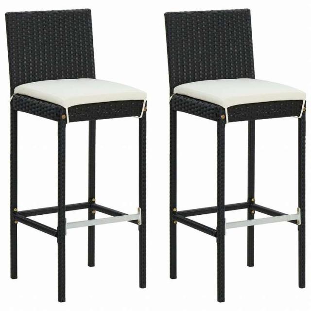vidaXL ガーデンバースツール 2点 クッション付き ポリラタン製 ブラック家具 アウトドア家具 屋外椅子 アウトドアベンチチェア(代引不可)【送料無料】