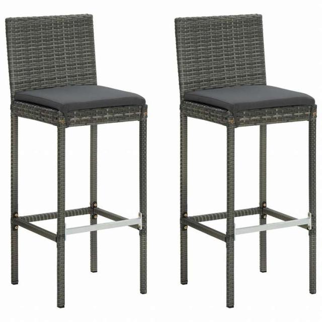 vidaXL ガーデンバースツール 2点 クッション付き ポリラタン製 グレー家具 アウトドア家具 屋外椅子 アウトドアベンチチェア(代引不可)【送料無料】 15,659円