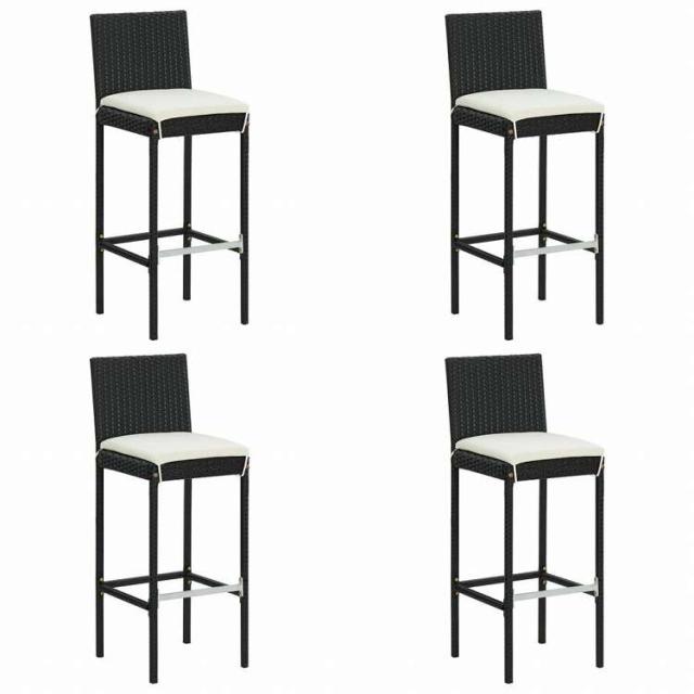 vidaXL ガーデンバースツール 4点 クッション付き ポリラタン製 ブラック家具 アウトドア家具 屋外椅子 アウトドアベンチチェア(代引不可)【送料無料】