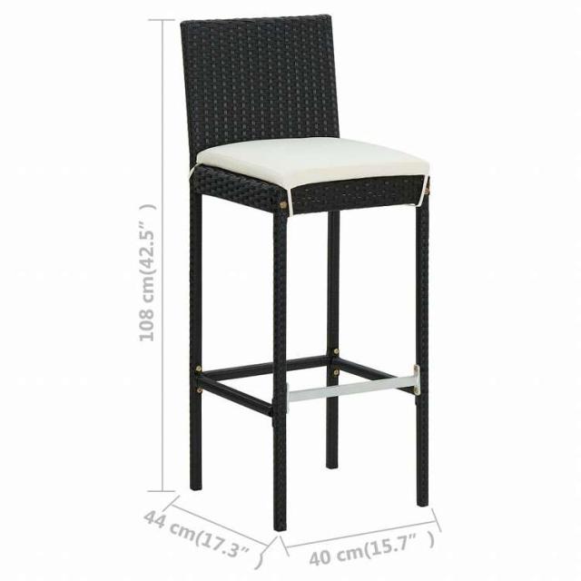 vidaXL ガーデンバースツール 4点 クッション付き ポリラタン製 ブラック家具 アウトドア家具 屋外椅子 アウトドアベンチチェア(代引不可)【送料無料】_8