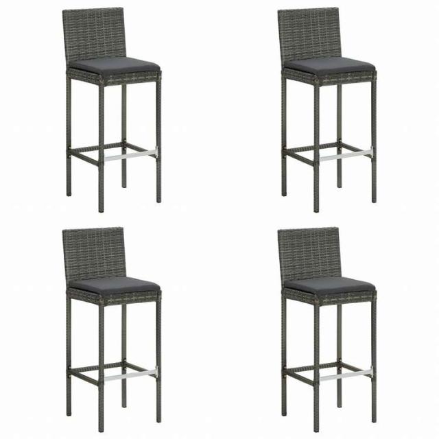 vidaXL ガーデンバースツール 4点 クッション付き ポリラタン製 グレー家具 アウトドア家具 屋外椅子 アウトドアベンチチェア(代引不可)【送料無料】