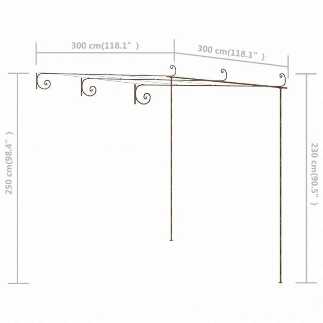 vidaXL ガーデンパーゴラ アンティークブラウン 3x3x2.5m 鉄製ホーム&ガーデン 芝&ガーデン アウトドアリビング アウトドアストラクチャー ガーデンアーチ・トレリス・アーバー・ぺルゴラ(代引_6