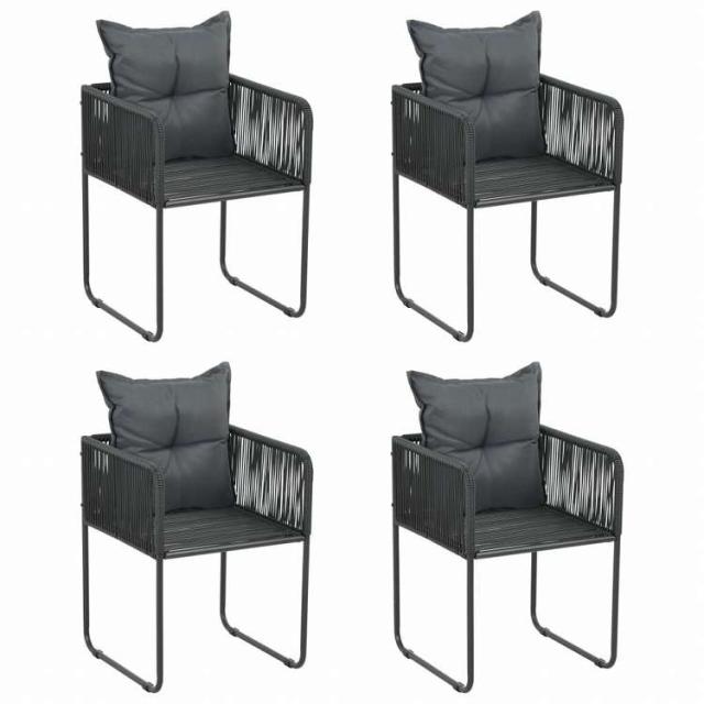 vidaXL 屋外チェア 4点 ピロー付き. ポリラタン製 ブラック家具 アウトドア家具 屋外椅子 アウトドアベンチチェア(代引不可)【送料無料】
