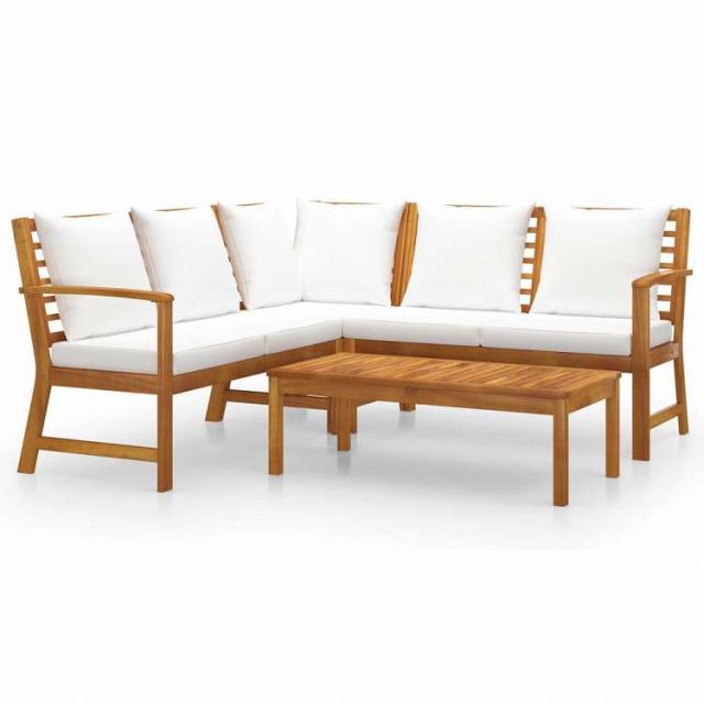 vidaXL ガーデンラウンジ4点セット クリームクッション付き アカシア無垢材家具 アウトドア家具 屋外家具セット(代引不可)【送料無料】_1