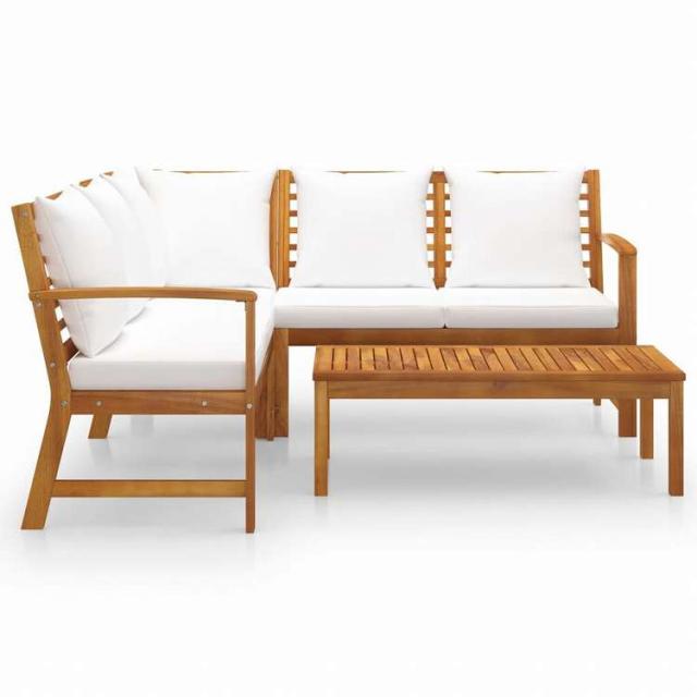 vidaXL ガーデンラウンジ4点セット クリームクッション付き アカシア無垢材家具 アウトドア家具 屋外家具セット(代引不可)【送料無料】_2