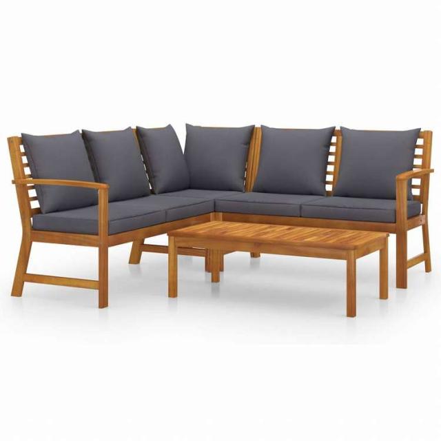 vidaXL ガーデンラウンジ4点セット クッション付き アカシア無垢材家具 アウトドア家具 屋外家具セット(代引不可)【送料無料】_1