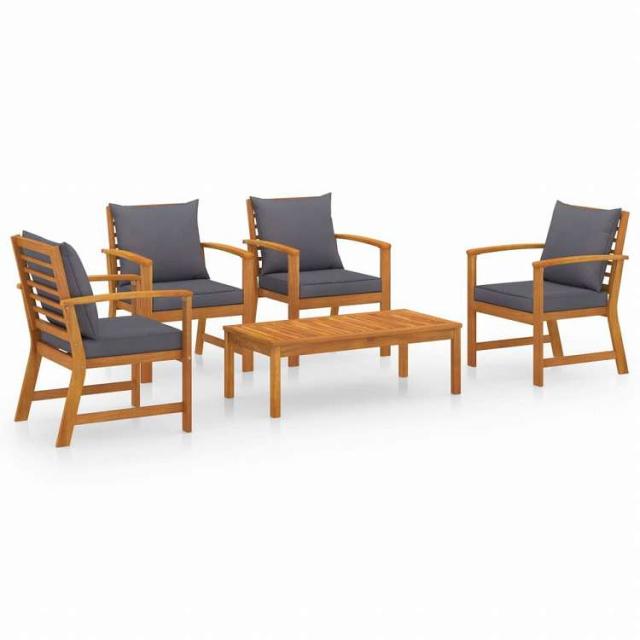 vidaXL ガーデンラウンジ5点セット クッション付き アカシア無垢材家具 アウトドア家具 屋外家具セット(代引不可)【送料無料】_1